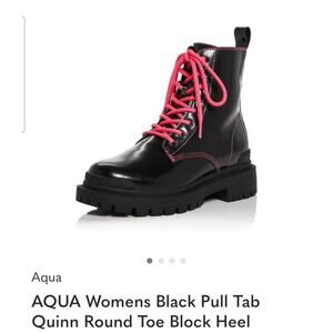 AQUA Women's Black pink lace Quinn Lug Sole Lace Pull Tab leather Boot size 7.5